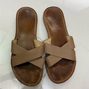 Olukai Brown Leather Slide Sandals Size 8